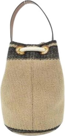 Celine Pre-owned Teen Drawstring Canvas Calf Shoulder Bag - Dames - Vintage Tas - Beige - ONE Size - Leer - Vintage