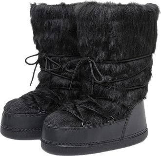 Generic Womens Winter Fur Duck Boots Waterproof Non-Slip Mid Calf Ankle Booties With Removable Insoles For Snow Hiking(Black,4.5)