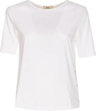 Herno Monogram Katoenen T-shirt met Lurex Details - Dames - T-shirts - Wit - S - Katoen - Tops