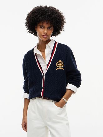 Tommy Hilfiger Womens Signature Stripe Cable Knit Cardigan - Navy Blue - XXL