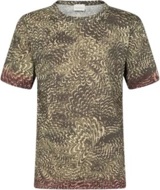 Dries Van Noten Tops, Heren, Groen, M, Katoen, Gedrukt katoenen T-shirt met dégradé rand