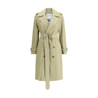 Burberry Trench Coats, female, Green, Size: S Classic Cotton Trench Coat