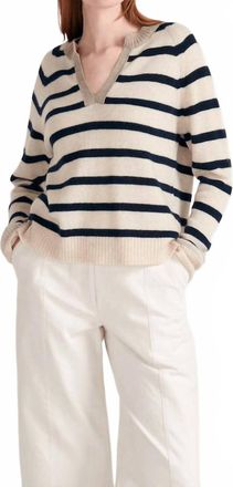 JUMPER 1234 Stripe Open Collar Sweatshirt In Bright Green & Cream