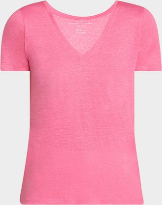 Majestic Filatures V-Neck Short-Sleeve Stretch Linen T-Shirt