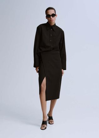 Mango Gonna incrociata spacco cioccolato - Donna - 38 - MANGO