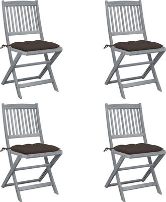vidaXL Vidaxl - Sillas De Jard&iacute;n Plegables 4 Uds Cojines Madera Maciza Acacia