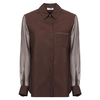 PANICALE Panicale, Dames, Blouses & Shirts, Bruin, Maat: M Katoen