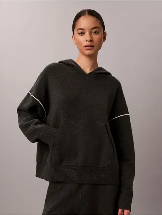 Calvin Klein Womens Plush Sweater Lounge Hoodie - Black - XL
