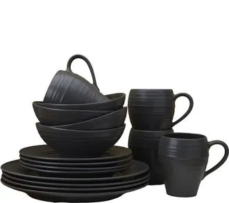 Mikasa Swirl Graphite 16Pc Dinnerware Set, Service For 4