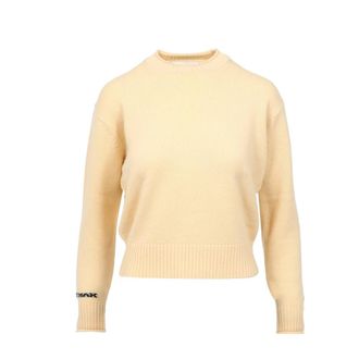 Sportmax Geribbelde wollen trui met Franse schouder - Dames - Ronde hals truien - Beige - XS - Wol - Truien & Vesten