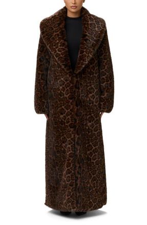 Naked Wardrobe Leopard Faux Fur Coat in Dark Leopard at Nordstrom, Size Medium