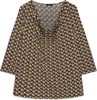 Fiorella Rubino Jersey T-shirt met geometrische print - Dames - Blouses - Zwart - XL - Polyester - Overhemden