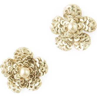 Deepa Gurnani Kioko Sequin Flower Statement Earrings in Silver at Nordstrom
