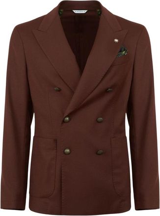 Manuel Ritz Dubbelrijige Jas - Heren - Blazers - Bruin - S - Wol - Jassen