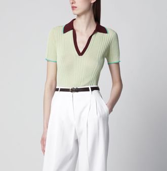 Roberto Collina Ribbed fitted polo with contrast trims, multicolor