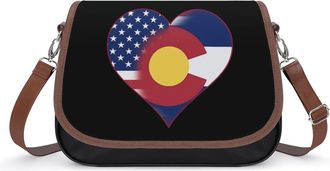 Generic U.S.A. State of Colorado Flag Heart Womens Crossbody Bag Fashion Shoulder Handbags Message Tote Bag with Adjustable Strap