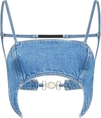 Marine Serre Denim Harness Top - Dames - Tops zonder mouwen - Blauw - XS - Denim - Tops