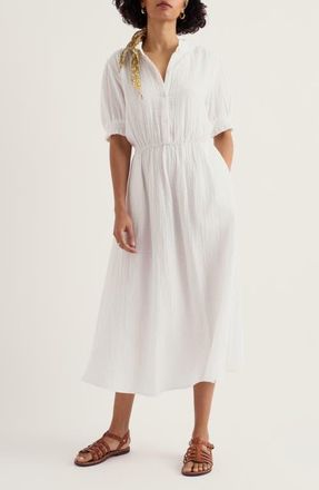 Seasalt Cornwall Shore Path Organic Cotton Gauze Midi Dress in Chalk at Nordstrom, Size 16