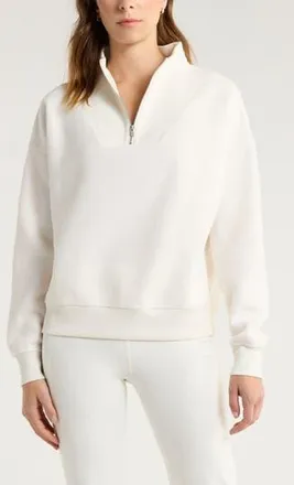 Zella Cozy Boucl&eacute; Quarter Zip Sweatshirt in Ivory Egret at Nordstrom Rack, Size X-Large