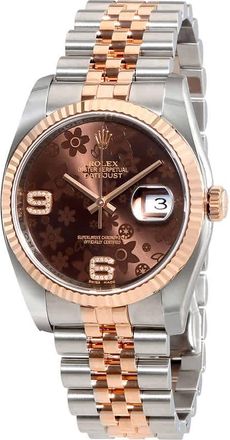 Rolex Oyster Perpetual Datejust Chocolate Floral Motif Dial Automatic Ladies Stainless Steel and 18kt Everose Gold Watch 116231CHFDAJ
