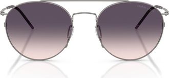 Armani 53mm Round Sunglasses in Gunmetal/pink Gradient at Nordstrom