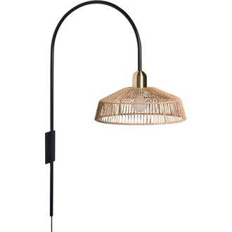 Beliani L&aacute;mpara De Pared Pantalla Hecha A Mano Estilo Boho Base De Metal Negro Pantalla De Cuerda De Papel Natural Nosara