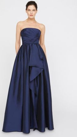 Theia Esmerina Taffeta Asymmetric Neck Gown in Navy at Nordstrom, Size 14