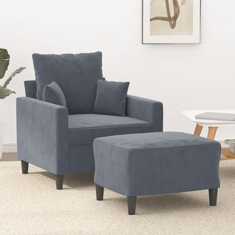 vidaXL Sill&oacute;n Con Taburete Terciopelo Gris Oscuro 60 Cm Vidaxl