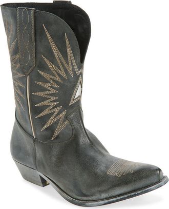 Golden Goose Wish Star Short Western Boot in Black/Ecru/Silver at Nordstrom, Size 11Us