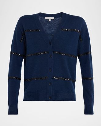 Neiman Marcus Cashmere Sequin Striped Cardigan