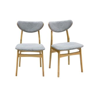 Miliboo Miliboo - Set De 2 Sillas N&oacute;rdicas De Tejido Efecto Aterciopelado Texturizado Gris Jaspeado Y Madera Clara De Haya Maciza Maya