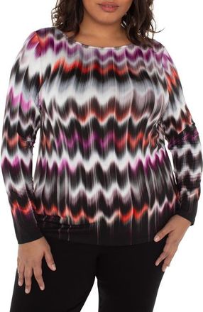 Liverpool L.A. Abstract Print Boat Neck Long Sleeve Top in Multi Wavy Stripe at Nordstrom, Size 2X