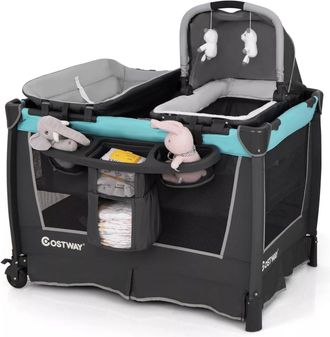 Costway 5-in-1 Toddlers Portable Travel Cot Baby Playard Convertible Playpen