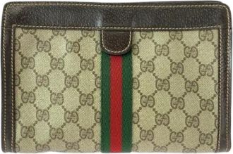 Gucci Pre-owned Clutches, male, Beige, Size: ONE SIZE Pre-owned GG Supreme Canvas Clutch Bag