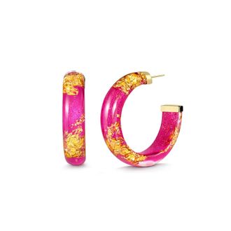 Gold & Honey Womens Small Lucite Hoop Earrings In Dahlia Gold Leaf