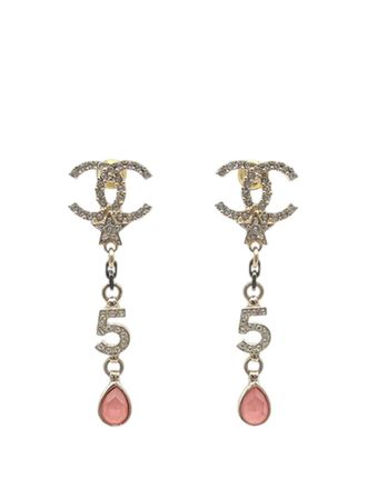 Chanel 2022 Gold Plated Rhinestone CC Star No.5 Bijoux Swing Push Back Earrings costume earrings - women - Gold Plated - One Size