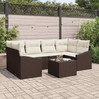 vidaXL Conjunto De Sof&aacute; De Jard&iacute;n 7 Pcs Marr&oacute;n, Crema 55 X 55 X 37 Cm Vidaxl