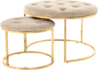 Kayoom Sitzhocker »Hocker Myla 2er-Set, praktisch ineinander schiebbar« Set, 2 Stk. tlg. ineinander schiebbar, rund, gesteppt, mit Zierknöpfen