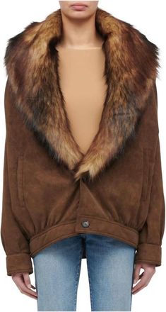 Maison Margiela Jack met su&egrave;de-effect en imitatiebontkraag - Dames - Jassen - Bruin - 2XS - Su&egrave;de - Jassen