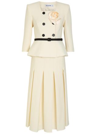 Self Portrait Tailored Belted Woven Midi Dress - Cream - 10 (UK10 / S)