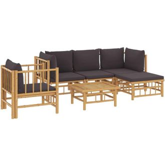 vidaXL Vidaxl Set De Muebles De Jard&iacute;n 6 Piezas Bamb&uacute; Con Cojines Gris Oscuro