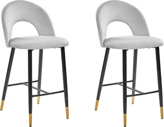 Beliani Beliani - Juego De 2 Sillas De Bar Terciopelo Rojo Coral Acero Gris Dise&ntilde;o Retro Extremos Dorados Comedor Falton