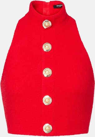 Balmain Top in crêpe di misto lana con scollo allamericana