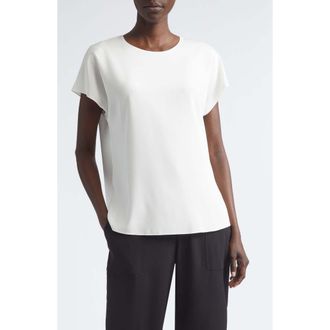Lafayette 148 New York Short Sleeve Stretch Silk Top in Cloud at Nordstrom, Size X-Large
