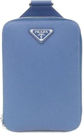 Prada Pre-owned Saffiano Travel Shoulder Bag - unisex - Vintage Schoudertas - Blauw - ONE Size - Leer - Vintage