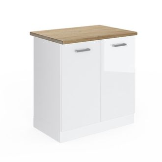 Vicco Armario Bajo Para Fregadero R-line, Blanco Alto Brillo, 80 Cm, Et Roble