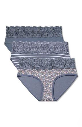 Pact Lace Waist Brief 3-Pack Made With Organic Cotton in Seaside Blues at Nordstrom, Size Xx-Large