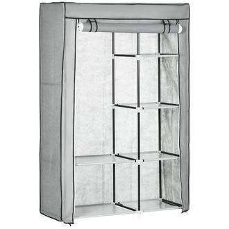 HOMCOM Fabric Wardrobe w/ Shelves Hanging Rail Foldable Closets Light Grey | TJ Hughes
