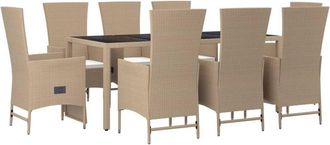 vidaXL Set Comedor De Jard&iacute;n 9 Pzas Con Cojines Rat&aacute;n Sint&eacute;tico Beige Vidaxl