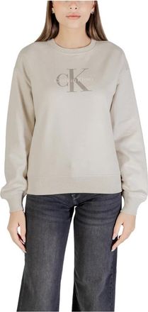 Calvin Klein Jeans Minimalistische Franse Sweatshirt LS Monologo - Dames - Sweatshirts - Beige - L - Katoen - Hoodies & sweatvesten